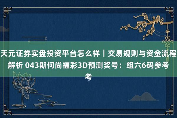 天元证券实盘投资平台怎么样｜交易规则与资金流程解析 043期何尚福彩3D预测奖号：组六6码参考